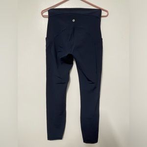 Lululemon power thru hr tight. 25in. Size 6 . True navy. Wore once.
